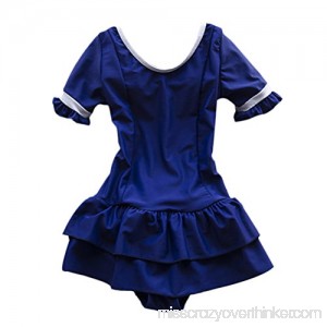 Zhuhaitf Short Sleeve Kids Swim Skirt Swimsuit Girls Elastic Swimwear,Ages 6-14y Dark Blue B079JQ5PKY